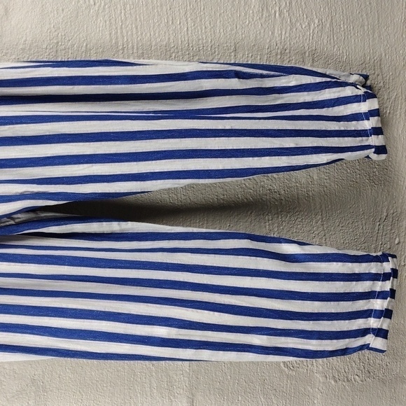 BERSHKA Blue White Striped Paper High Rise Bag Waist Skinny Leg Pull On Pant - Picture 12 of 13